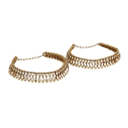 Gold Plated Kundan Studded Anklets