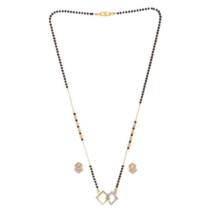 Gold-Plated American Diamond Studded Beaded Mangalsutra Set