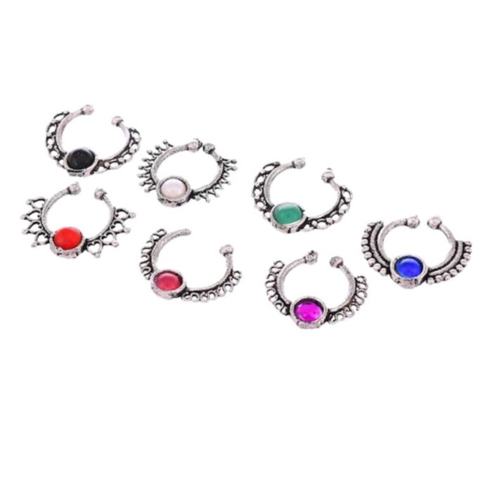 Oxidized Silver-Plated Beaded Septum Nose Rings