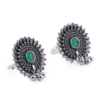 Silver-Plated Green Kundan-Studded Adjustable Toe Rings