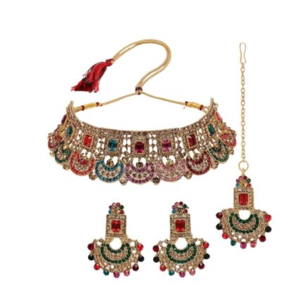 Gold-Plated AD Studded & Beaded Jewellery Set