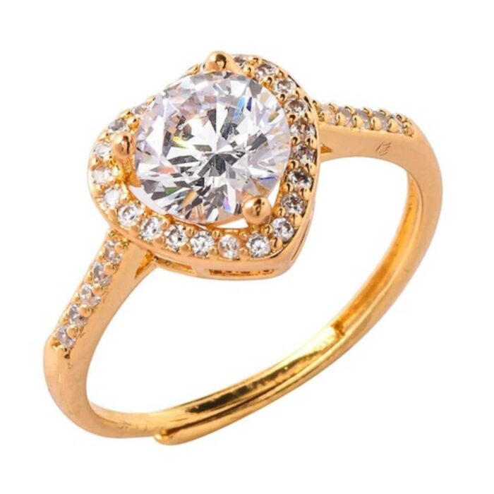 Women Gold-Plated White Heart Shaped AD Studded Finger Ring