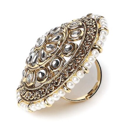 Gold-Plated Kundan-Studded Floral Shaped Brass Finger Ring