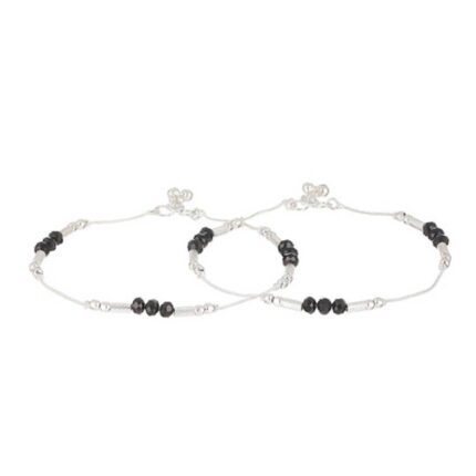 Silver-Plated Crystal-Studded & Beaded Anklets