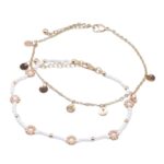 White Set Of 2 Gold-Plated Anklets