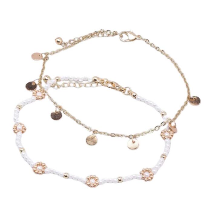 White Set Of 2 Gold-Plated Anklets