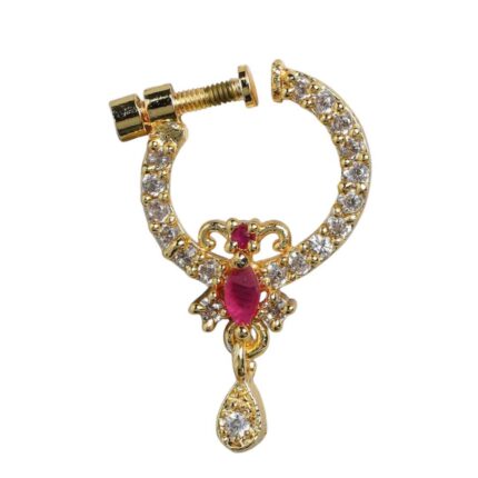 Gold Plated White & Magenta Stone Studded Nosepin