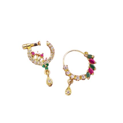 Gold-Plated White & Pink AD-Studded Nose Pins