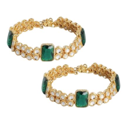 Green & White Kundan Studded & Beaded Anklets