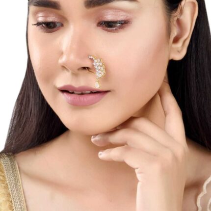 Gold-Plated White AD-Studded Handcrafted Maharashtrian Vilandi Nosepin