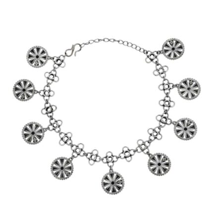 Silver-Plated Oxidised Floral Charm Anklet