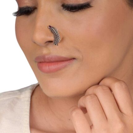 Sterling Silver Oxidised Feather Touch Nose Pin