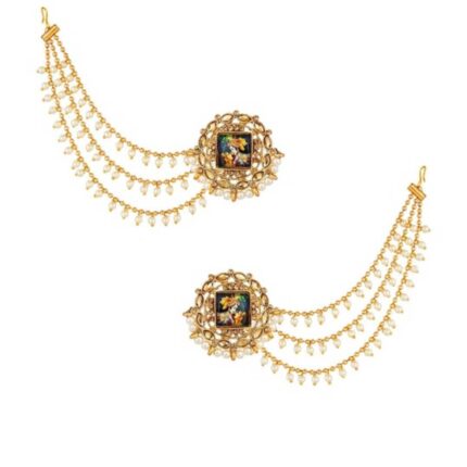 Gold-Plated Circular Studs Earrings With Hair Chained