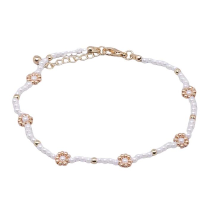 White Set Of 2 Gold-Plated Anklets