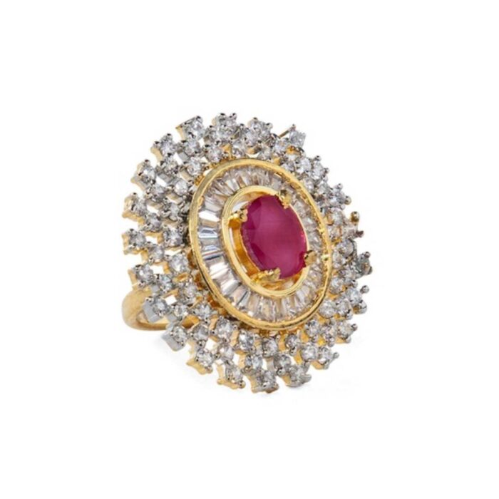 Women Gold-Plated & White CZ-Studded Adjustable Finger Ring