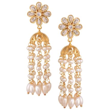 Gold-Toned & White Dome Shaped Drop Earrings