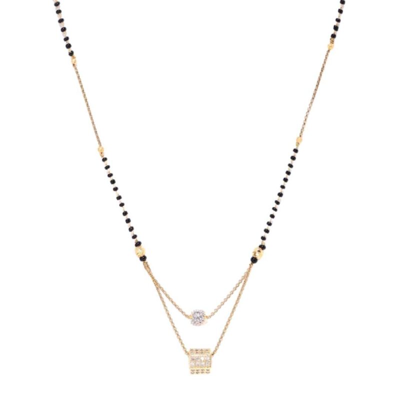 Black Gold-Plated AD-Studded & Beaded Layered Mangalsutra