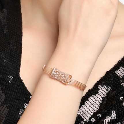 Brass Cubic Zirconia Rose Gold-Plated Link Bracelet