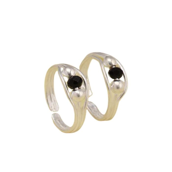 Rhodium Plated Artificial Bead Toe Rings