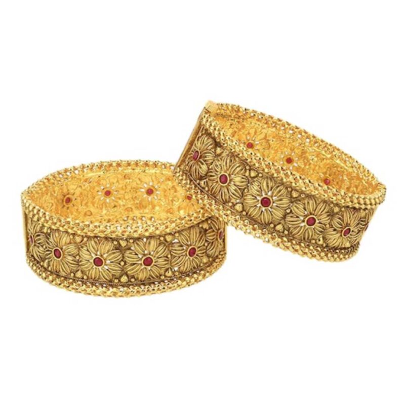 Red Stone-Studded Flower Bangles