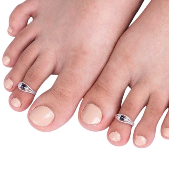 Rhodium Plated Artificial Bead Toe Rings