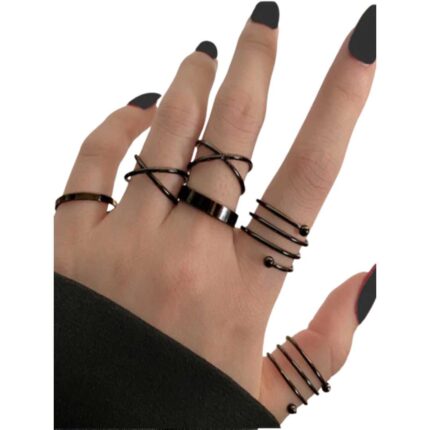 Combo of 6 Silver-Plated Black Rings