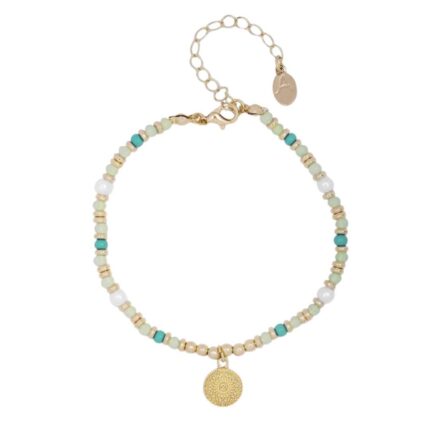 London Women Gold-Toned & Green Bead Pearl & Coin Anklet