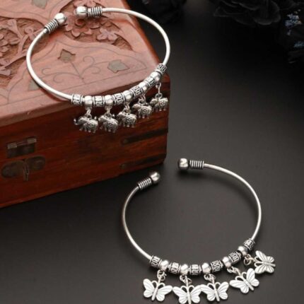 Set Of 2 Silver-Plated Charm Bracelets