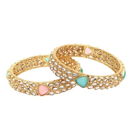 Gold-Plated Gold Kundan Studded Antique Bangle