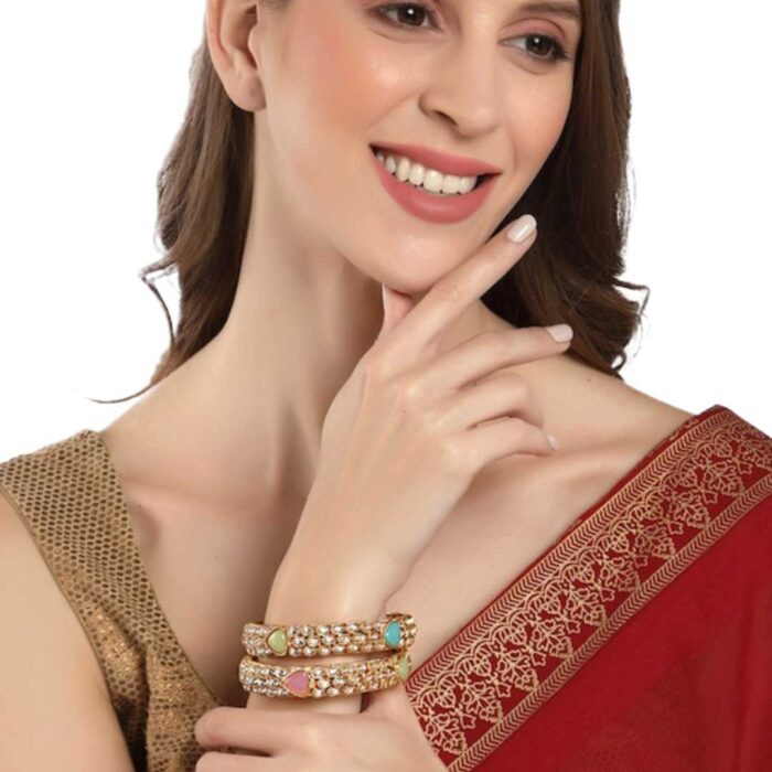 Gold-Plated Gold Kundan Studded Antique Bangle