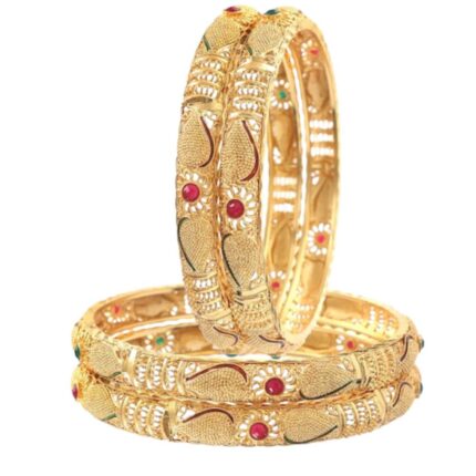 Gold-Plated Red & Green CZ Studded Bangle