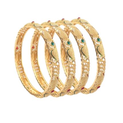 Gold-Plated Red & Green CZ Studded Bangle