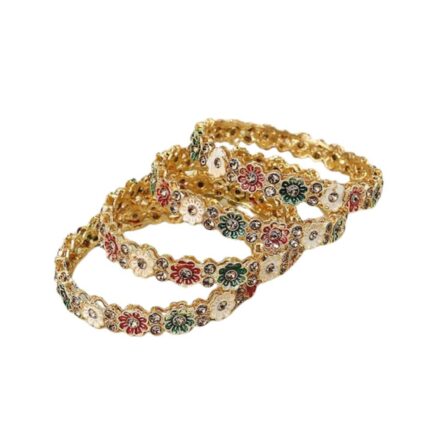 4 Gold-Plated Stones Studded Bangles