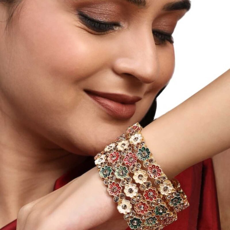 4 Gold-Plated Stones Studded Bangles