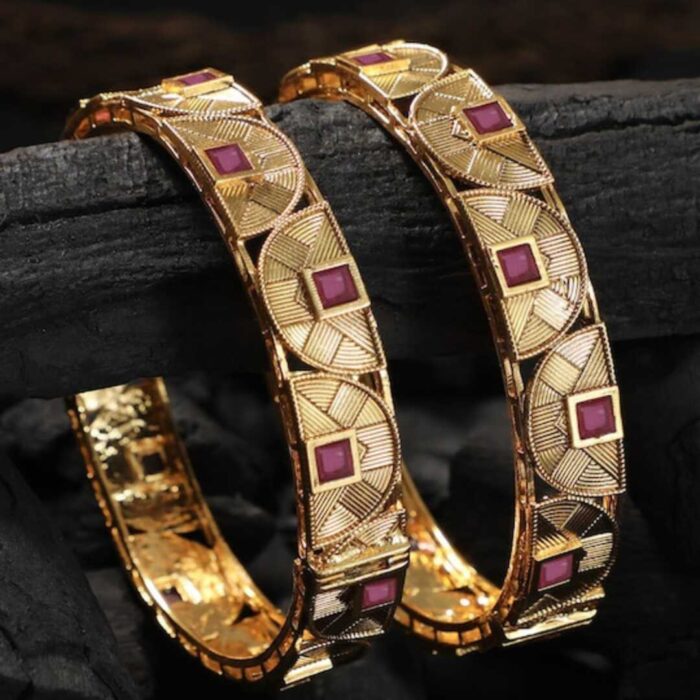 Gold-Plated Pink Stone-Studded Bangles