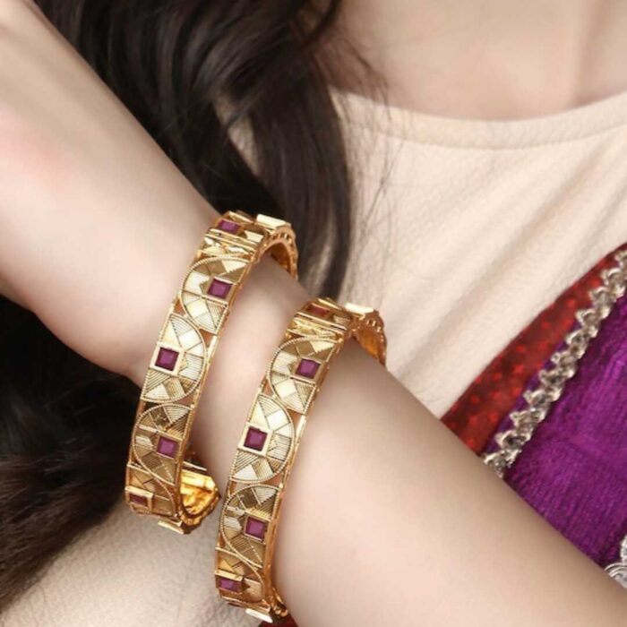 Gold-Plated Pink Stone-Studded Bangles