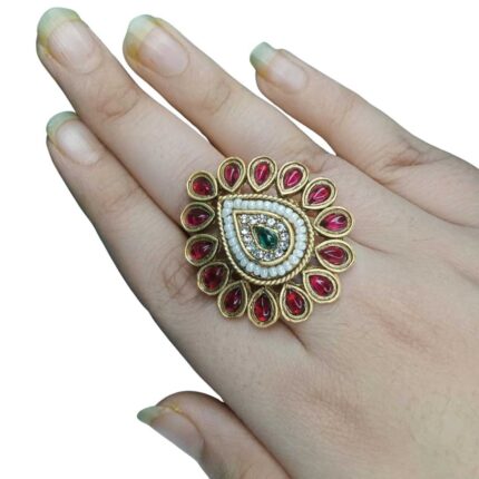 KUNDAN MOTI FINGER RING