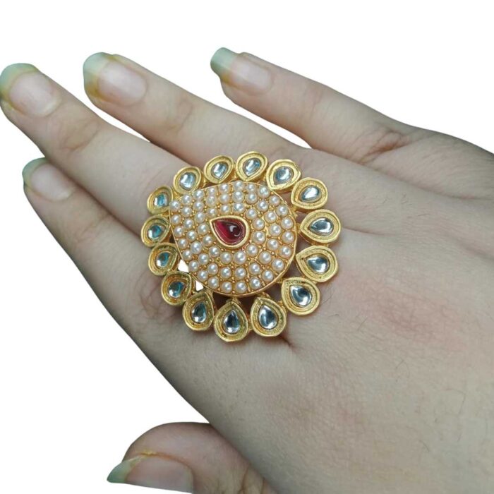 KUNDAN MOTI FINGER RING