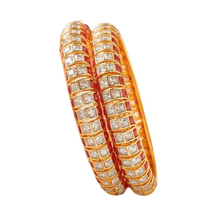 Pink & White Kundan-Studded Handcrafted Bangles