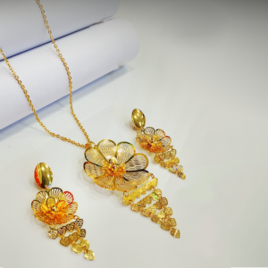 Gold Color Flower Tassel Long Chain Necklace